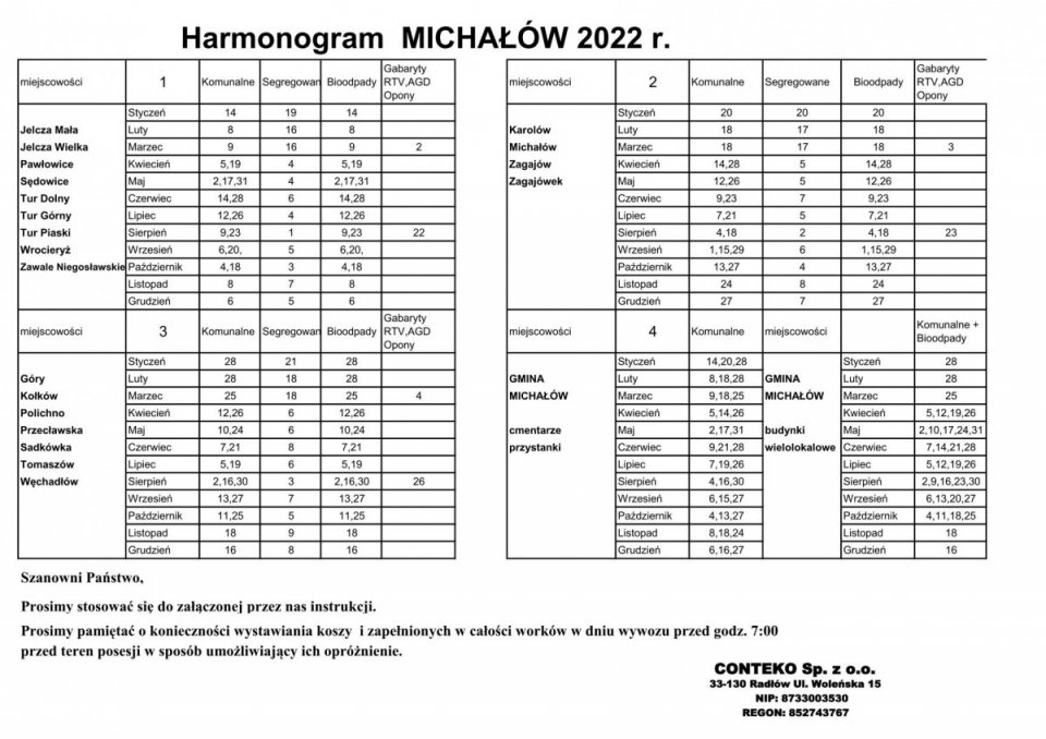 Harmonogram obioru odpadów